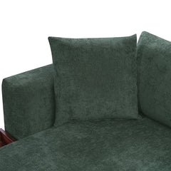 Elegant Chenille L-Shaped Sofa with Wooden Storage Compartment, Green,
