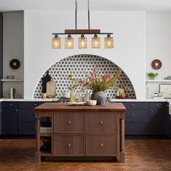 Rattan Farmhouse Chandeliers for Dining Room, Boho Kitchen Island