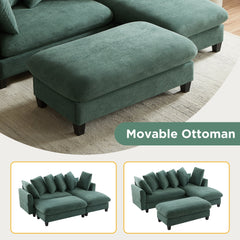 Upholstered Sectional Sofa with Movable Ottoman and Storage in Green