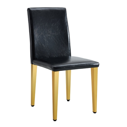 Modern Dining Chairs Set of 2 with Black PU Leather and Golden Metal