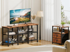 TV Stand, Small TV Console Table with 3-Tier Storage Shelves,