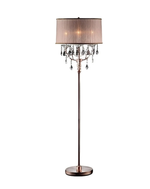 62" Silver Three Light Candelabra Floor Lamp With Pink Fabric Drum