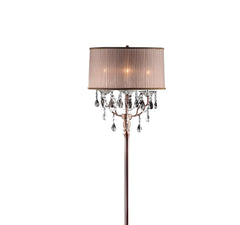 62" Silver Three Light Candelabra Floor Lamp With Pink Fabric Drum