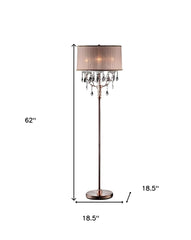 62" Silver Three Light Candelabra Floor Lamp With Pink Fabric Drum