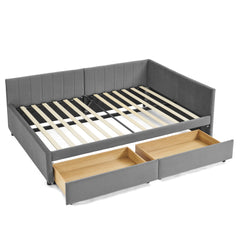 Full Size Upholstered Tufted Bed Frame with Two Drawers, Sofa Bed