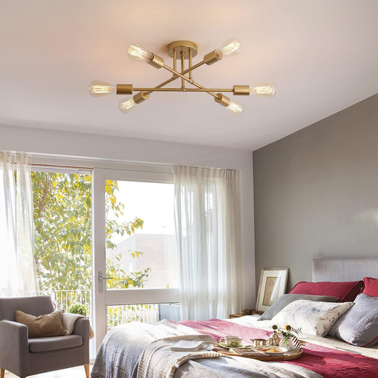 Gold Modern Sputnik Chandelier Ceiling Light Fixtures,6-Lights