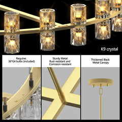 Modern 36' Gold Round Chandelier Light Fixture, K9 Crystal Chandeliers