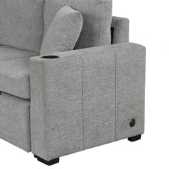 Multi-functional U-shaped Sectional Sofa Convertible Pull-out Bed Gray