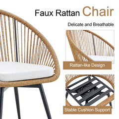 Modern 3-Piece Set: 17.7' Anti-Spill Round Coffee Table + 2 Rattan