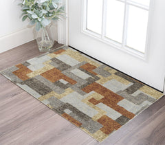 3' X 5' Grey And Brown Geometric Area Rug