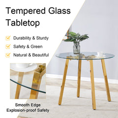 Modern Luxurious Round Tempered Glass Dining Table with Gold 7-Shaped