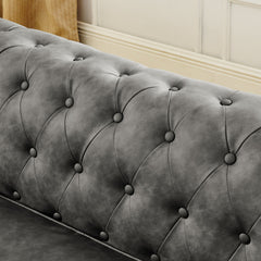 Chesterfield Sofa Tufted  Upholstered PU 3-Seater Sofa Scrolled Arms