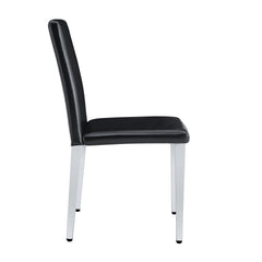 Simple and Versatile Black PU Dining Chairs with Silver Metal Legs,