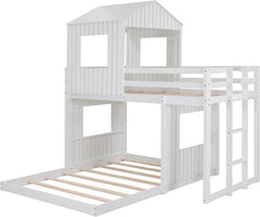 House Bunk Beds, Twin over Full Bunk Bed Wood Playhouse Bunkbed Low