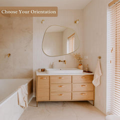 Contemporary Asymmetrical Wall Mirror with Golden Wood Frame - Ideal