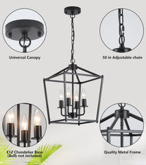 UL Listed Black Industrial 4 Light Lantern Chandelier Ceiling Light