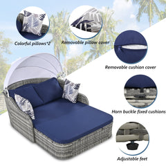 79.9" Outdoor Sunbed with Adjustable Canopy, Daybed With Pillows,