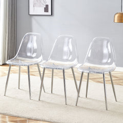 Transparent and Stylish Ergonomic Dining Chair with Silver Metal Legs