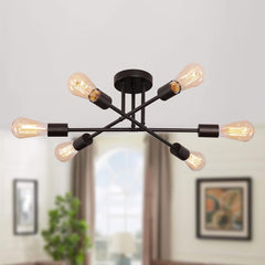 Black Modern Sputnik Chandelier Ceiling Light Fixtures,6-Lights