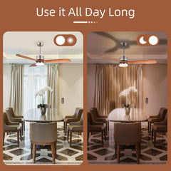52 Inch Reversible Ceiling Fan with LED Light and Adjustable