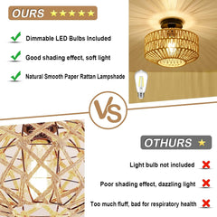 Boho Light Fixtures Ceiling Mount,Mini Rattan Chandelier Light Fixture