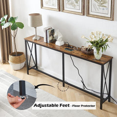 Vintage Brown Console Table with Power Ports