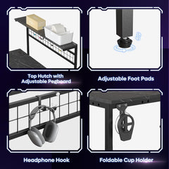 Gaming Desk 51" L-Shaped, with Power Outlets & LED Lights- 4 Tier