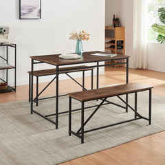 3 Piece Dining Room Table Set 43 Inch Kitchen Table with Two Benches