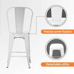 24 Inches Metal Bar Stool Set of 4 Counter Height Barstool with Back