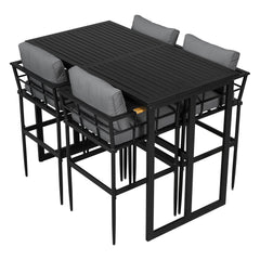 Iron Outdoor Dining Set with Acacia Wood Armrest Suitable For Patio,
