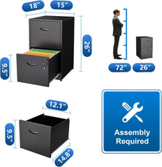 2 Drawer Filing Cabinet with Lock, Black Metal File Cabinets for Home