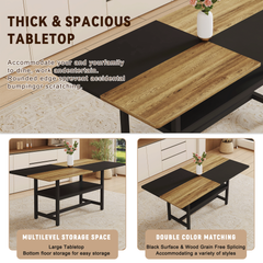 Table and chair set.71*35.4 inch Wooden And Black Spliced Dining Table