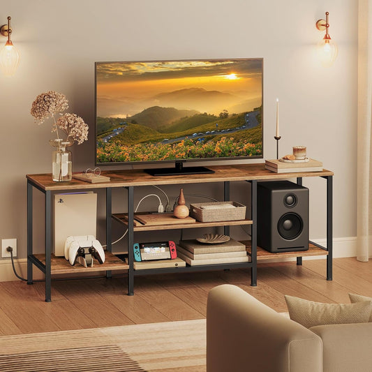 TV Stand with Power Outlets to 65 Inches, TV Console Table with Open