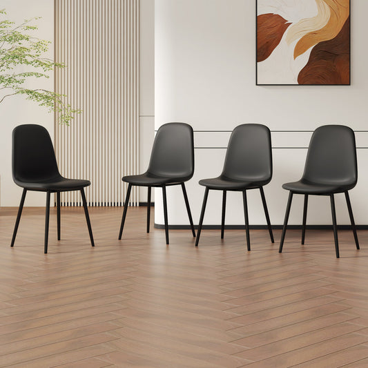 Modern Minimalist Black Dining Chair Set - Four Chairs, Upholstered