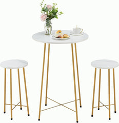 Gold Round Bistro Set: Small Bar Table & 2 Stools