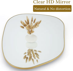 Contemporary Asymmetrical Wall Mirror with Golden Wood Frame - Ideal
