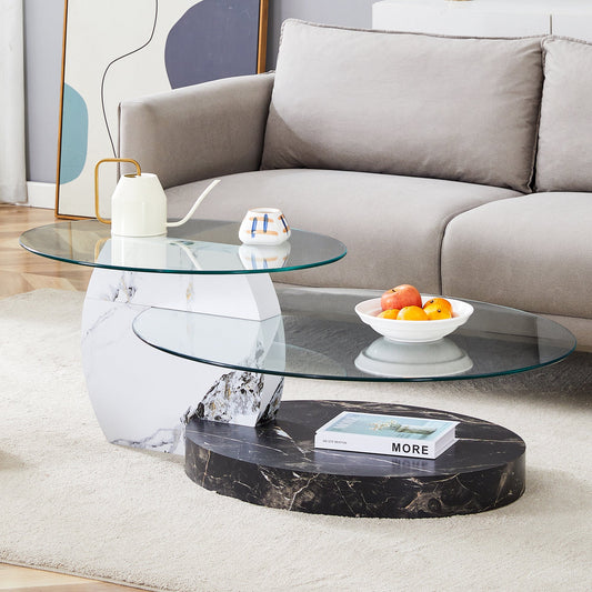 Contemporary Artistic Double Layer Coffee Table - White and Black