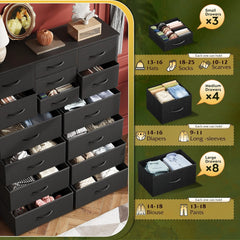 Tall Black Dresser for Bedroom Furniture, Fabric Dressers Storage