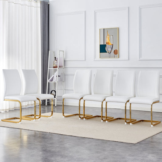 Luxury Simple Arch Chair Set of 6 - White PU Dining Chair with Gold