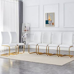 Luxury Simple Arch Chair Set of 6 - White PU Dining Chair with Gold