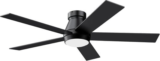 52" Ceiling Fan with Lights, Black Flush Mount Ceiling Fans, 5 Blades