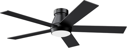 52" Ceiling Fan with Lights, Black Flush Mount Ceiling Fans, 5 Blades