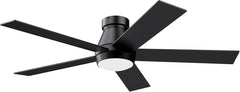 52" Ceiling Fan with Lights, Black Flush Mount Ceiling Fans, 5 Blades