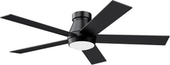 52" Ceiling Fan with Lights, Black Flush Mount Ceiling Fans, 5 Blades