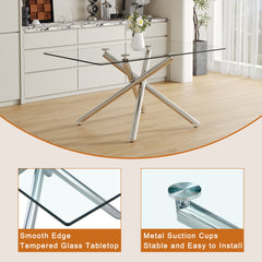 Large Modern Minimalist Rectangular Glass Dining Table with 0.39'