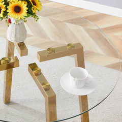 Modern Luxurious Round Tempered Glass Dining Table with Gold 7-Shaped