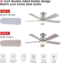 Ceiling Fans with Lights and Remote/App Control,46" Flush Mount