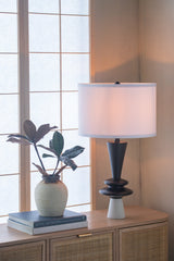D15x26.7' Black Aluminum Table Lamp with Two Varying Disc Accents and