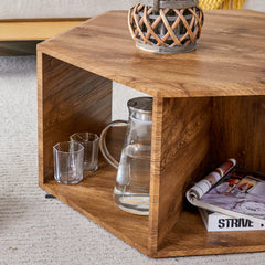 Hexagonal MDF Coffee Table with Characteristic Pattern Stickers and