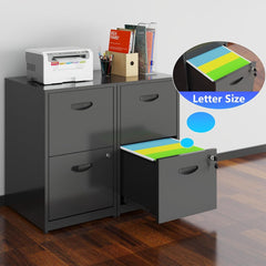 2 Drawer Filing Cabinet with Lock, Black Metal File Cabinets for Home
